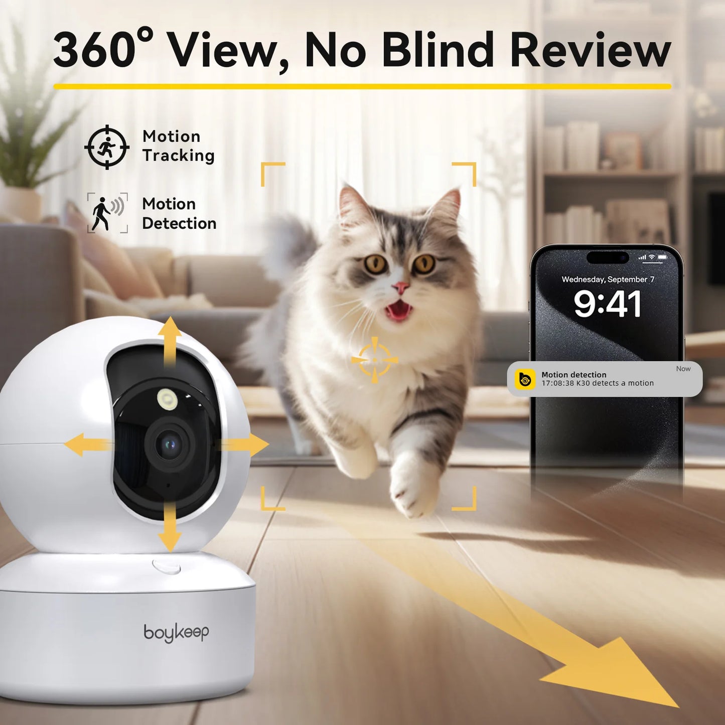 2K WiFi Haustier-Kamera – 360° mit Nachtsicht & App